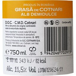 Cotnari | Vin alb demidulce Grasa de Cotnari 0.75L