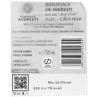 Domeniile Averesti | Vin roze sec Busuioaca de Averesti 0.75L