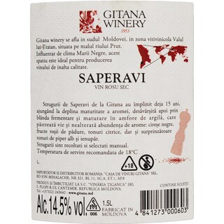 Gitana Winery | Vin rosu Saperavi 1.5L