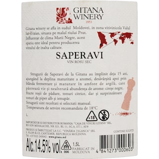 Gitana Winery | Vin rosu Saperavi 1.5L
