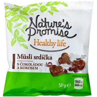 Nature's Promise | Inimioare crocante din musli fara gluten, cu ciocolata si nuca de cocos 50g