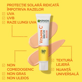 Garnier | Crema fluida nuantatoare Garnier Skin Naturals Vitamin C SPF 50+ 40ml
