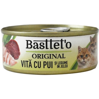 Bastteto | Hrana umeda pentru pisici, vita cu pui si legume in jeleu 85g