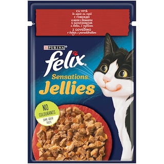 Felix | Sensations | Hrana umeda pentru pisici, cu vita in aspic si rosii 85g