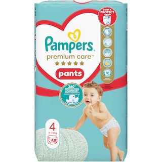Pampers | Premium Care Pants | Scutece chilotel bebelusi Marimea 4, 9-15 kg, 58 buc