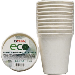 MEGA Eco | Pahare eco din trestie de zahar 10x400ml