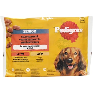 Pedigree | Hrana umeda pentru caini Senior, cu vita si pui in aspic 4x100g