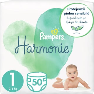 Pampers | Harmonie | Scutece bebelusi Marimea 1, 2-5 kg, 50 bucati