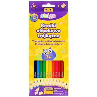 Strigo | Set 12 creioane colorate triunghiulare cu ascutitoare inclusa