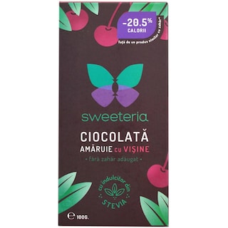 Sweeteria | Ciocolata amaruie cu visine, fara zahar adaugat 100g