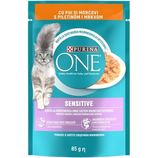Hrana umeda pentru pisici adulte, Sensitive, cu pui si morcovi in sos 85g