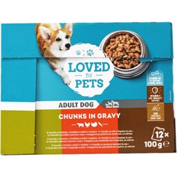 Loved by Pets | Hrana umeda pentru caini adulti, cu vita, pui, curcan si legume, in sos 12x100g