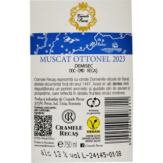 Domeniile Recas | Vin alb demisec Muscat Ottonel 0.75L