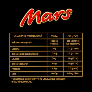 Mars | Baton de ciocolata cu lapte cu miez de caramel si nuga 3x45g