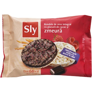 Sly | Rondele de orez integral cu glazura de cacao si zmeura 32g