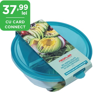 Neoflam | Bol pentru salata din sticla borosilicata, cu capac din plastic, 2.7L