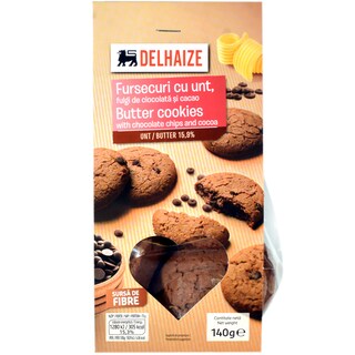 Delhaize | Fursecuri cu unt, fulgi de ciocolata si cacao 140g