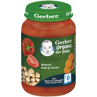 Gerber | Piure bio cu morcovi, rosii si curcan 190g