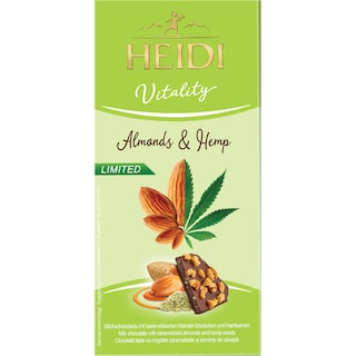 Heidi | Vitality | Ciocolata lapte cu migdale caramelizate si seminte de canepa 80g