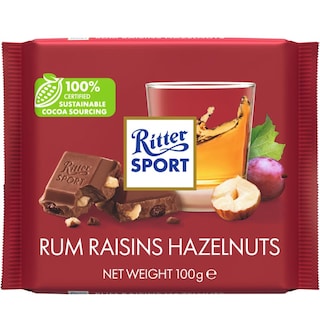 Ritter Sport | Ciocolata cu lapte, stafide, rom si alune de padure 100g