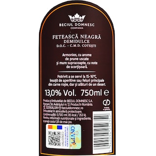 Beciul Domnesc | Vin rosu demidulce Feteasca Neagra 0.75L