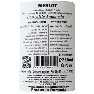 Domeniile Anastasia | Vin rosu Merlot 0.75L