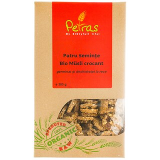 Petras Bio | Musli crocant bio din 4 seminte germinate, raw, fara gluten 300g
