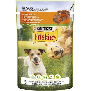 Friskies | Hrana umeda pentru caini, cu pui si morcovi in sos 85g