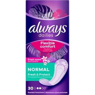 Always Dailies | Absorbante zilnice parfumate Fresh and Protect Normal, 30 bucati