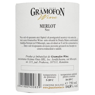 Gramofon | Vin rosu sec Merlot 0.75L