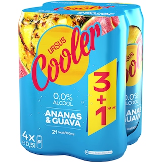 Ursus Cooler | Bere fara alcool cu suc de ananas si guava 3+1 x 0.5L