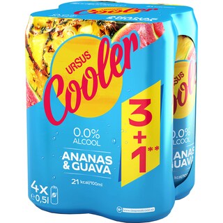 Ursus Cooler | Bere fara alcool cu suc de ananas si guava 3+1 x 0.5L