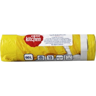 Home Kitchen | Saci menajeri cu manere, cu parfum de lamaie, 60L, 15 buc.