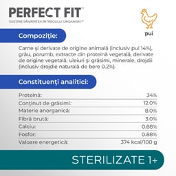 Perfect Fit | Hrana uscata cu pui pentru pisici adulte sterilizate 750g