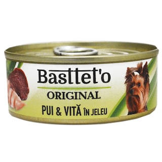 Bastteto | Hrana umeda pentru caini, cu pui si vita in jeleu 85g