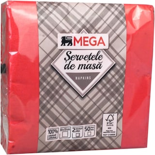 MEGA | Servetele rosii de masa, 2 straturi, 50 bucati
