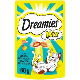 Dreamies | Hrana complementara cu somon si branza pentru pisici adulte si pisoi 60g