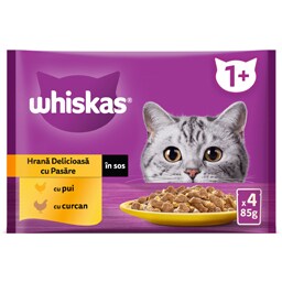 Whiskas | Hrana umeda pentru pisici, cu pasare in sos 4x85g