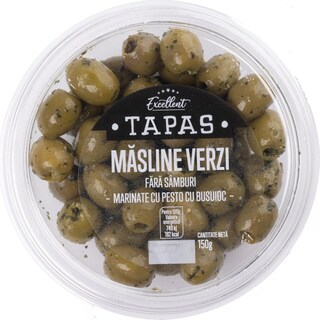 Excellent | Tapas | Masline verzi marinate cu pesto si busuioc 150g