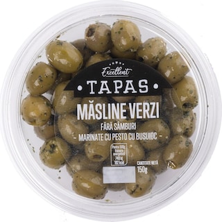 Excellent | Tapas | Masline verzi marinate cu pesto si busuioc 150g