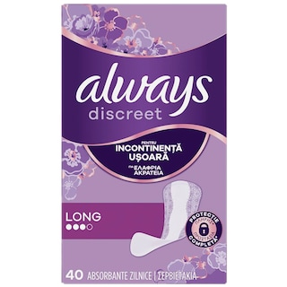Always Discreet | Absorbante zilnice incontinenta urinara Long, 40 bucati