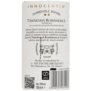 Innocentia | Vin alb demidulce Tamaioasa Romaneasca 0.75L