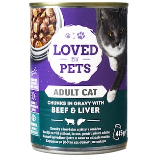 Loved by Pets | Bucati cu vita si ficat, in sos, pentru pisici adulte 415g