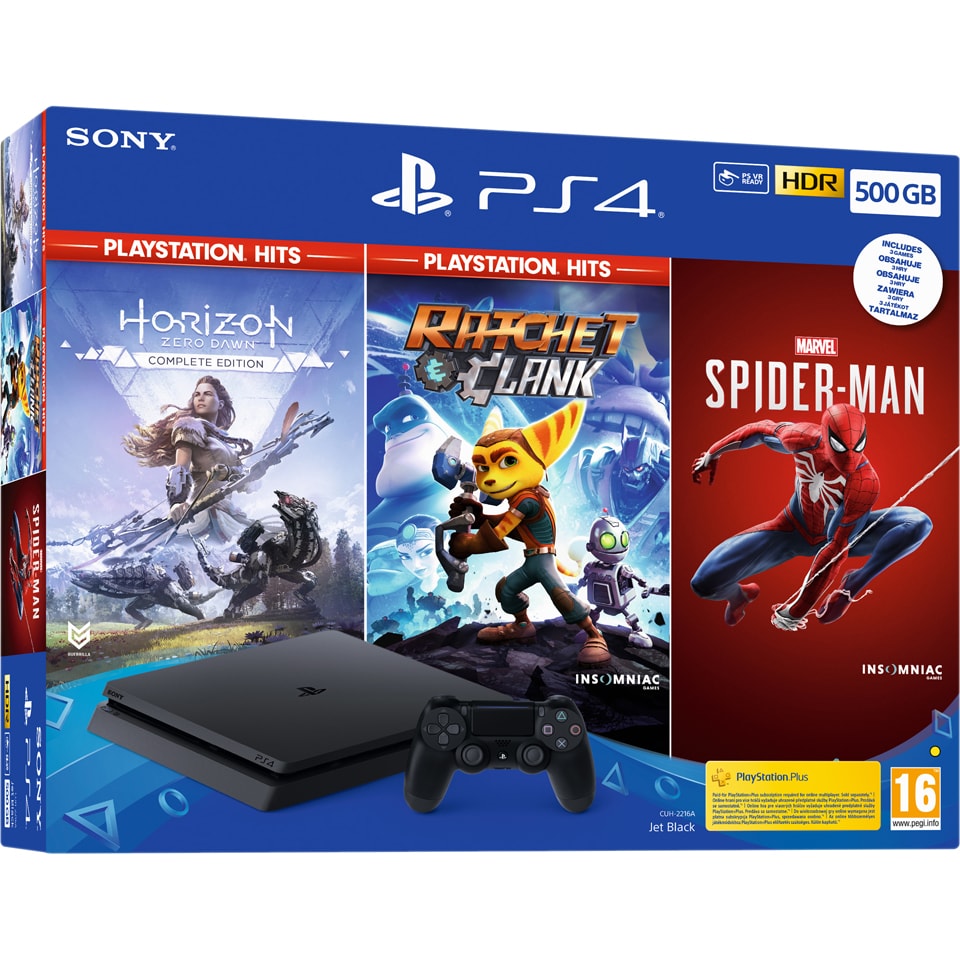 ＰＳ4 Sony | Consola Playstation 4 Slim 500GB Jet Black cu 3 jocuri