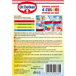 Dr. Oetker | Carmin | Vopsea lichida, 4 culori, 60 oua
