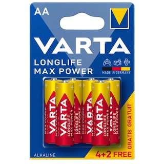 Varta | Baterii alcaline Longlife Max Power, AA 4+2 bucati