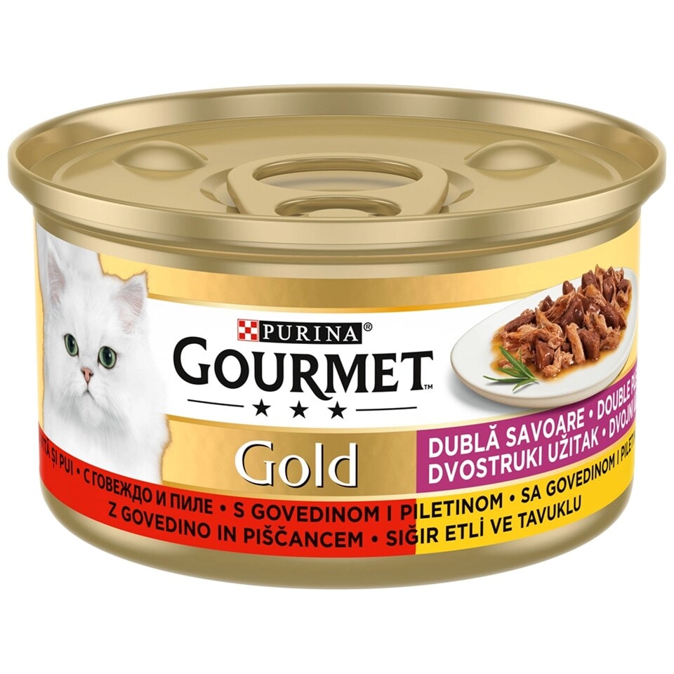 Romania product data sample: Hrana pentru pisici adulte cu vita si pui 85g
