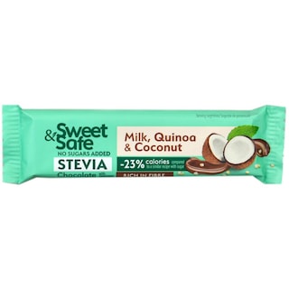 Sweet&Safe | Ciocolata cu quinoa si cocos cu indulcitori 25g