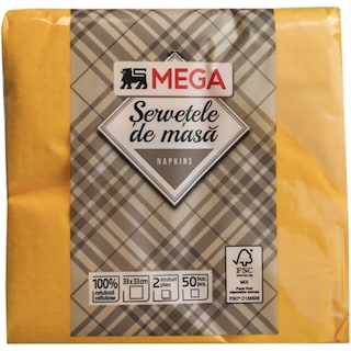 MEGA | Servetele galbene de masa, 2 straturi, 50 bucati