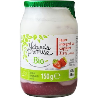 Nature's Promise Bio | Iaurt integral bio cu capsuni 3.3% grasime 150g